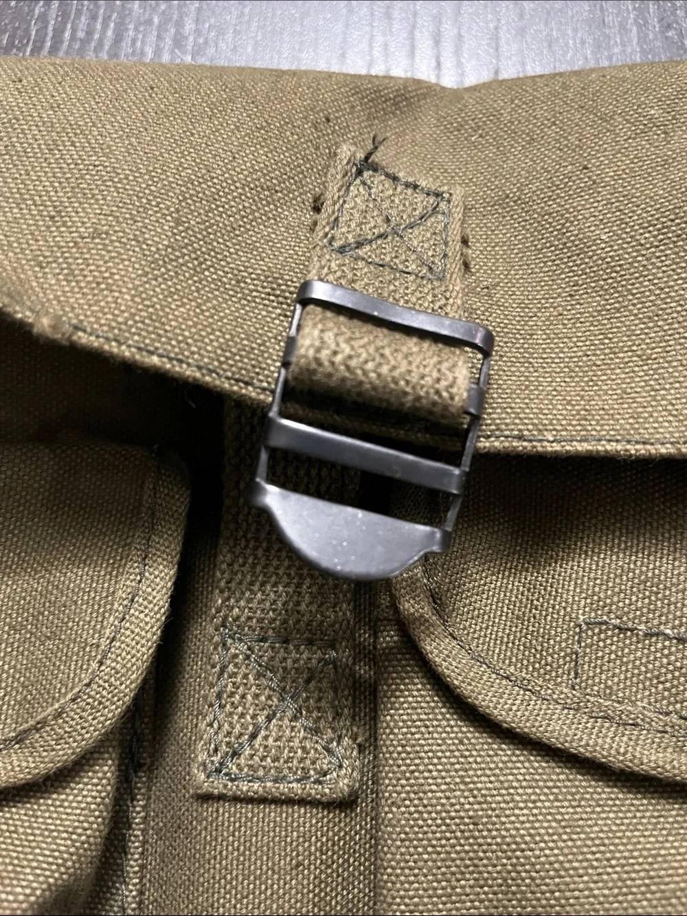 Army Olive Canvas Messenger Bag with Dual Front Pockets